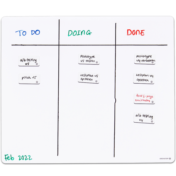 Ingevulde Sticky whiteboard kanban board large van Greenstory.